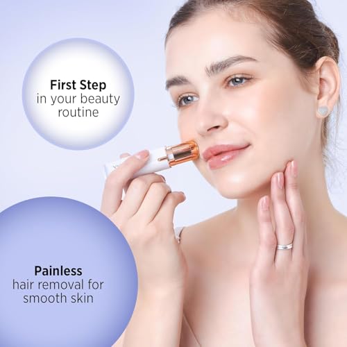 Image of Kradaa Facial Hair Removal for Women: Electric Face Razor with LED Light - Painless & Instant Results Mini Shaver for Travel Use (White)