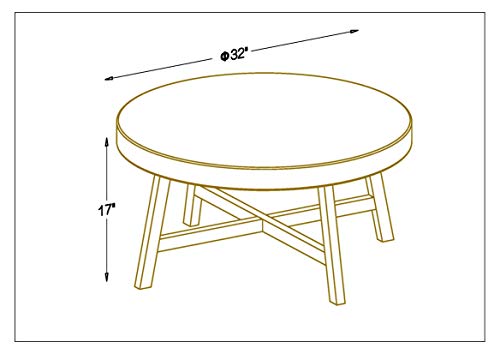 Round Coffee Table,RANDEFURN Seagrass Coffee Tables,Pine Wood X Base Frame Cocktail Table, Easy Assembled, Multiple Sizes for Living Room, Solid Wood Table,32 x 17 Inches,Whitewash - Image 2