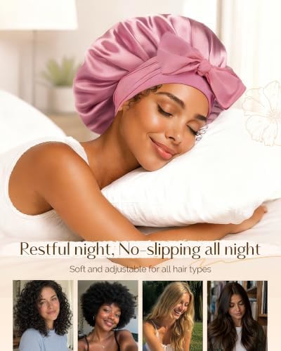 YANIBEST Silk Satin Bonnet for Sleeping Double Layer Hair Bonnet with Elastic Tie Band for Curly Natural Hair - View 5