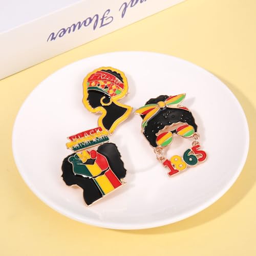 Image of African Brooches Africa Map Black Women Fist Heart Afro Brooch Pins Colorful Enamel 1865Juneteenth Black History Month Lapel Pins for Women