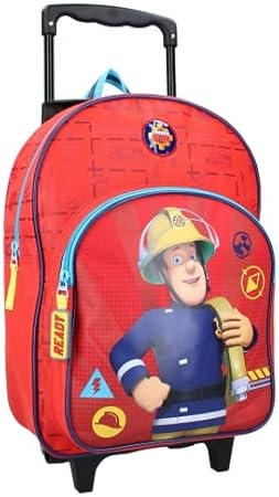 mybagstory - Trolley - Sam Le Bombero - Niño - Escuela - Primaria - Kindergarten - Guardería - Guardería - Mochila infantil - Talla 38 cm - Correas ajustables - Ruedas, azul, clásico