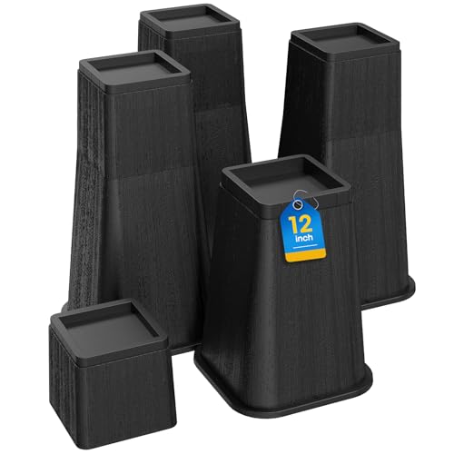 MYMULIKE Bed Risers 12 Inch Heavy Duty Stackable Furniture Risers Lifts 4inch 8inch 12inch for Table Desk Leg Sofa Couch Supports Up to 6 000 Lbs Black 4 Pack