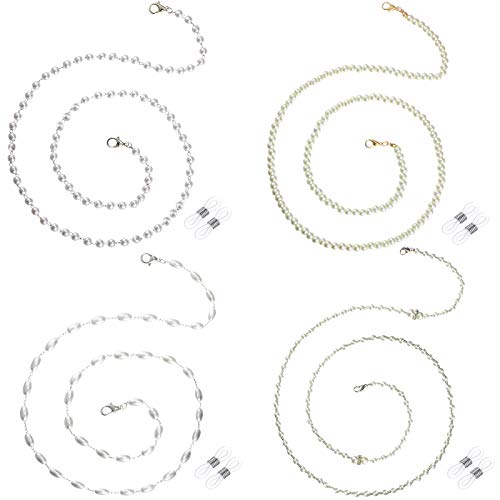 4 Pieces Faux Pearl Face Covering Lanyard Eyeglass Holder Chain Necklace Beaded Eyeglass Chain for Women Holding Face Covering Around Neck