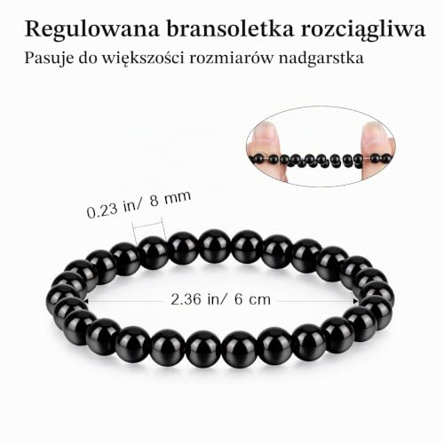 Emibele Obsidian Bracelet, Natural Obsidian Crystal Chakra Bracelet for Positive Energy Ease Anxiety, Spiritual Crystal Jewelry 8mm Round Bead Protection Stones Jewelry Gifts for Women Men, Black