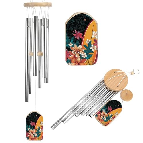 Outdoor Wind Chimes, Surfboard and Flowers Printed Wind Chimes,Simple Wind Chimes,Curtain Wind Chimes for Home Decoration