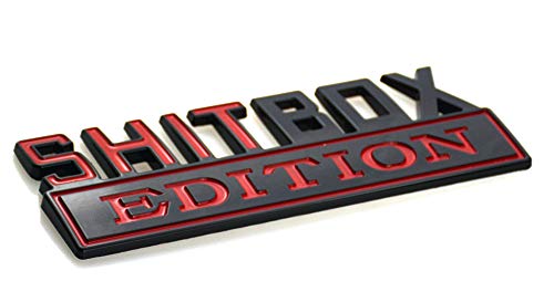 Image of EmbRoom 1Pc Big Size SHITBOX Edition Emblem 3D Badge Nameplate Decal Stickers Replacement for GMC Chevy Silverado 150 250 350 Car Truck (Red Black)