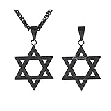 U7 Herren Davidstern Kette personalisiert schwarz Edelstahl Judischen Magen David Hexagramm Anhänger mit 3mm/60cm Weizenkette Name Gravur Modeschmuck Geschenkidee für Juden