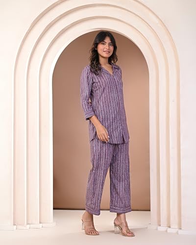 Image of KANNAHI Pure Cotton Paisley Jaipuri Printed Women Night Suit Top & Pyjama Set for Girls & Womens