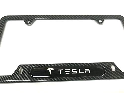 Mesport Carbon Fiber Style Stainless Steel Rust Free License Plate Cover Frames Holder With Screw Caps For Tesla (1Cb) #TOP1