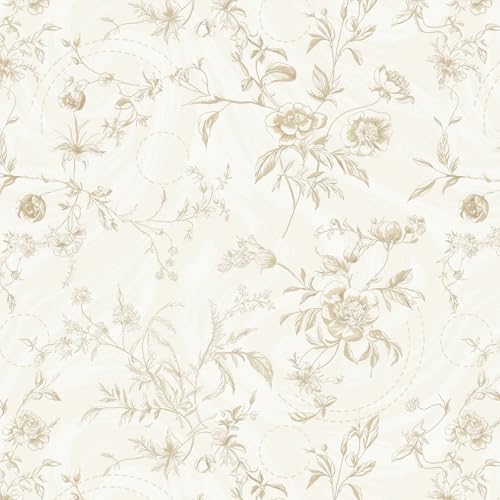 Ismoon Peel and Stick Wallpaper Floral Vintage Stick on Wall Paper Beige French Textured Contact...