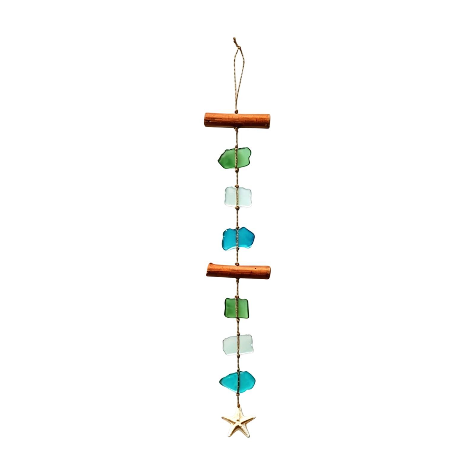 Themed Wind Chimes with Sea Glass Shell Driftwood and Resins Starfishes Wall Hanging Decors for Outdoor Indoor Garden Wind Chimes