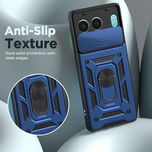 Image of Pikkme D10 Tough Armor Bumper Case | 360 Protection Case | Sliding Camera Shield Cover & Ring Holder Stand Back Cover for OnePlus Nord 4 5G (Blue)