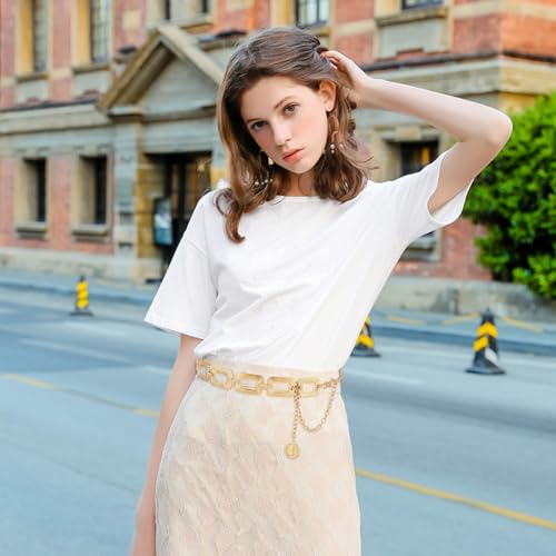 Image of SANNIDHI Waist Chain for Women Metal Golden Chunky Waist Belts Stylish Boho Hip Belt for Saree Fashion Western Saree Belts Adjustable Chain Belt for Women Dresses, Jeans, Skirts, Beach Outfits
