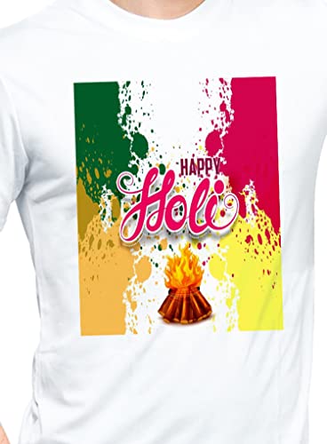 Image of MUKESH HANDICRAFTS Knitted Polycotton Fabric Regular Fit Girl Women Half Sleeve T-Shirt for Festival of Holi Style 27 White Size : Free