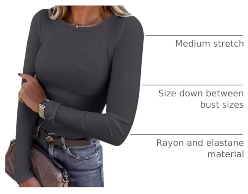 Image of ANRABESS Women Long Sleeve Shirts Rib Knit Slim Fit Tops Basic Tee Spring Outfits Casual T-Shirt Underscrubs Layer Clothes
