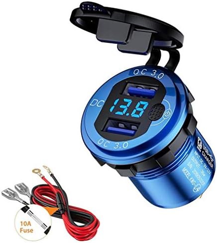 Thlevel Quick Charge 3.0 Car Charger USB Charger Socket Adapter Power Outlet with LED Digital Voltmeter and Switch for 12V/24V 36W Marine, Boat, Motorcycle, Truck, Golf Cart
