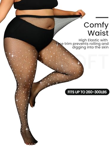 Plus Size Fishnet Tights Sparkly Stockings Glitter Pantyhose Hosiery with Diamond-2 Styles3