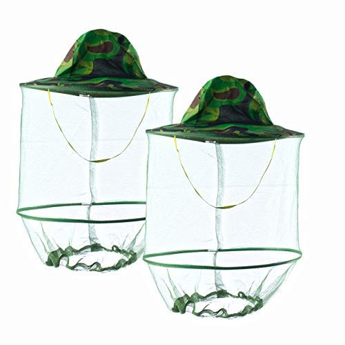 HunterBee 2 Pack Round bee Beekeeping Beekeepers hat with Veil net Netting Fishing Cap Sun Protection Fly Mosquito Keeping mesh Hats, Fabric,for Man and Women