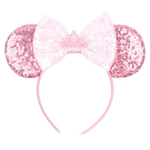 UIVINOIGZZ Mouse Ears Headband - Pink Ears for Women Adut for Cartoon Princess Costume Cosplay Birthday Party Theme Park (Pink)