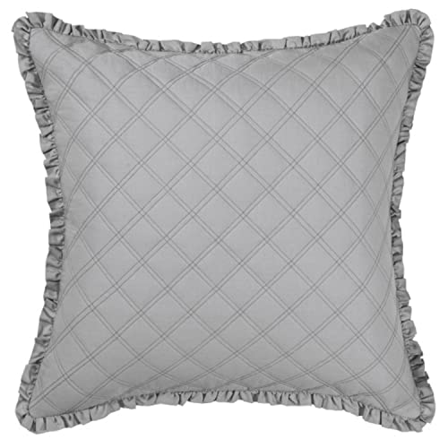 Image of Laura Ashley Home - King Comforter Set, Reversible Cotton Bedding, Includes Matching Shams with Bonus Euro Shams & Throw Pillows (Annalise Grey, King)