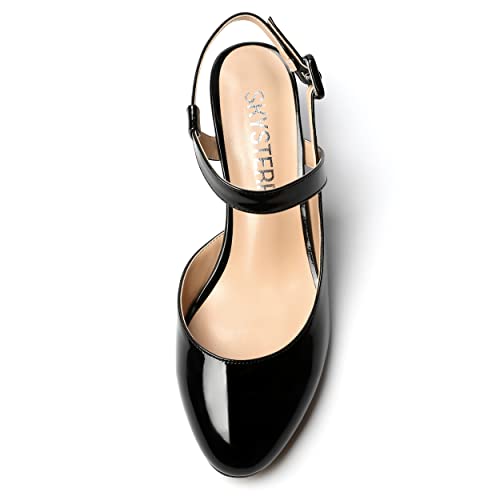SKYSTERRY Women's Casual Ankle Strap Patent Slip On Slingback Round Toe Wedding Spool Low Heel Pumps Shoes 2 Inch3