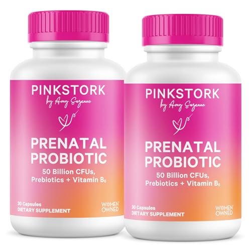 Pink Stork Prenatal Probiotics for Women - Vitamin B6, Prebiotics, Morning Sickness, Gut Microbiome,...