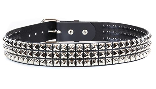 Funk Plus Snap On Three Row Punk Rock Star Metal Silver Studded Full Grain Cowhide Leather Belt USA (L-36)
