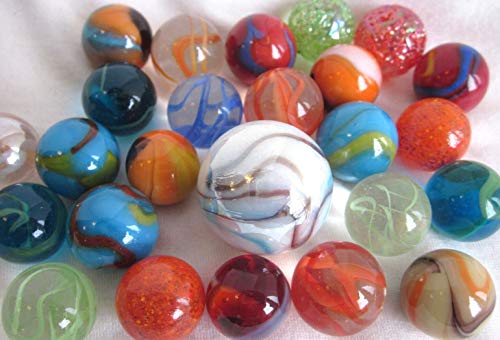 Big Game Toys~25 Mixed Assortment Pak-A-Game Glass Marbles Shooter red