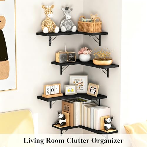 Love-KANKEI-Corner-Wall-Shelf-Set-of-4Solid-WoodBracket165x-11Black-Easy-to-InstallFloating-Wall-Shelves40-LbsshelfFor-Bedroom-Living-Room-Bathroom-Kitchen-OfficeStorage-DisplayWall-Decor