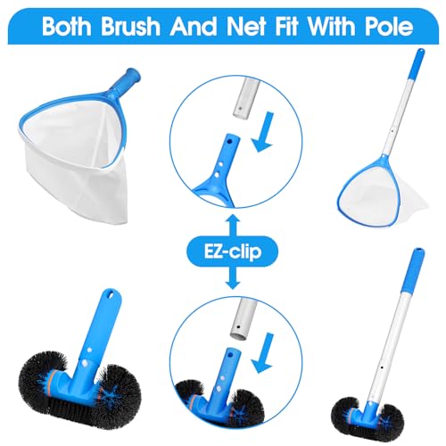 TidyMister All-in-One Spa Cleaning Set - Hot Tub Small Pools Maintenance Accessories Kit with Skimmer Net Round Brush Scrubber and 1ft Pole