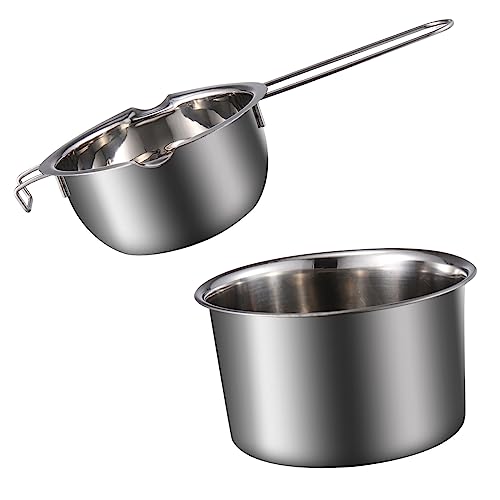 Garneck Ergonomic Handle Double-boiler Pan 14cm Steel Pot for Melting Wax Chocolate Butter and Cheese