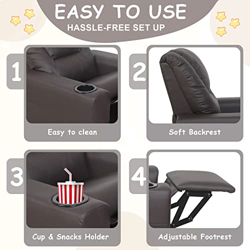 Chizzysit Kids Recliner Chair With Cup Holder, Toddler Recliner For Kids Age 0-5 With Adjustable Footrest, Small Child Sofa For Children Bedroom,Living Room-Brown #TOP3