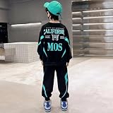linboo Dres treningowy dla chłopców, 2-częściowy zestaw odzieży do joggingu, bluza z kapturem i spodnie, odzież sportowa, zestaw odzieży rekreacyjnej, czarny/zielony, 134-140
