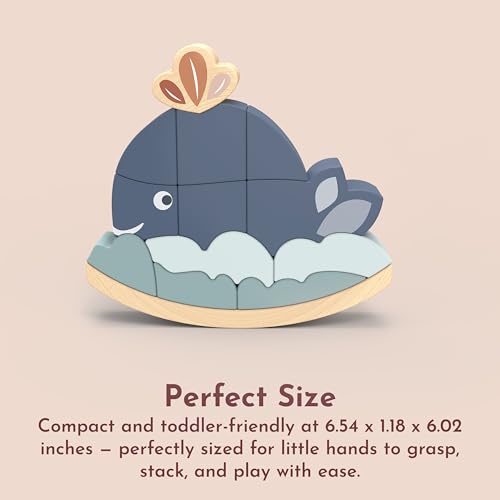 Image of Speedy Monkey Rocking Stacker - Whale Balance Game, 13 Wooden Pieces, Fun Skill Challenge for Family, Develops Hand-Eye Coordination, Fine Motor Skills, Non-Toxic Paint, for Kids 2-6 Years