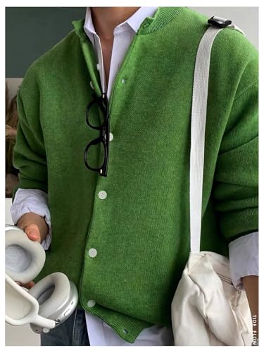 Floerns Men's Drop Shoulder Long Sleeve Button Down Crewneck Cardigan Sweater3