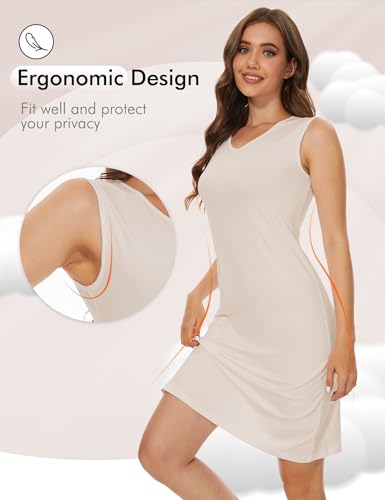 Image of MANCYFIT Women's Full Slip V Neckline Slip Dress Wide Straps Tank Top Slip for Women Under Dress Knee Length Slip