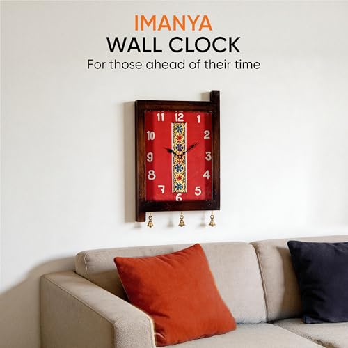 Image of AAKRITI ART CREATIONS Timeless Treasures Wall Clock Brown | Wall Clock for Home, Home Decoration | Floral Art Wall Hanging Wall Clock, Lightweight Teak Wood wall Decor | Glossy Finish