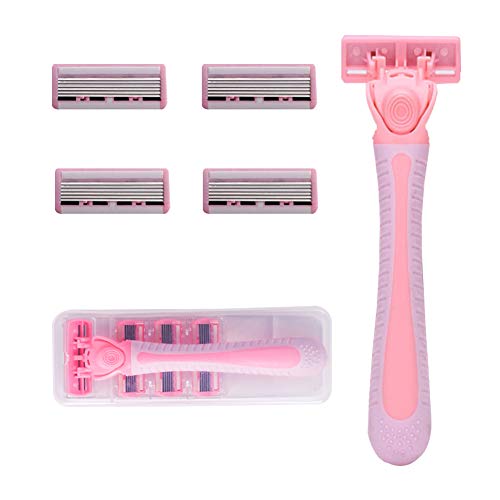 Mea Tira Razors for Women Shaving,4-Blade Womens Razors Includes 1 Handles and 4 Refills,Value Shaver for Women Pack, Non-Slip Travel Carry?Removal Hair for Sensitive Skin, Underarm, Leg, Bikini and Body {Pink)