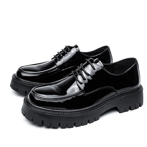 Men's Lug Sole Lace Up Platform Dress Loafers,Fashion Patent Leather Round Toe Slip On Non Slip Thick Sole Increase Height Oxfords Casual Formal Work Penny Shoes2