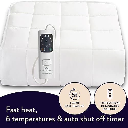 Dreamland Electric Mattress Protector Single Size – Snowed In Organic Cotton, Fitted Sheet style, Fast Heat-Up, Timer with 6 Heat Settings,1 x Detachable Controllers, Machine Washable, 190 x 90cm