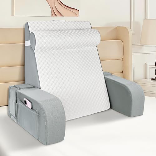 Babenest Reading Pillow for Sitting in Bed Adult, Back Support Pillow with Detachable Headrest & Armrests for Watching TV on Couch or Floor, Bed Chair Backrest Pillow for Working/Gaming/Relaxing