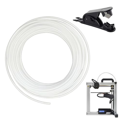 Xyvor 10M PTFE Tubo for 1.75mm Filamento con Cortador, 2.5mm ID x 4mm OD, Tubo de Teflón PTFE Ultraliso, Manguera de PTFE, para Bambu Lab A1/A1 mini/P1P/P1S/X1C (Blanco)