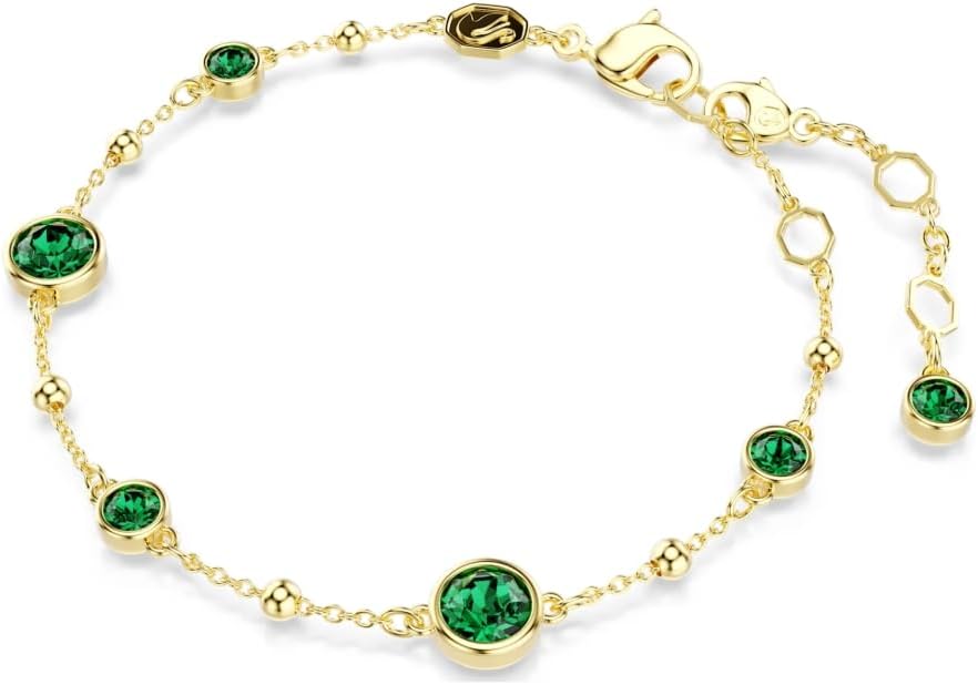 Swarovski Imber bracelet Round cut, Green, Gold-tone plated