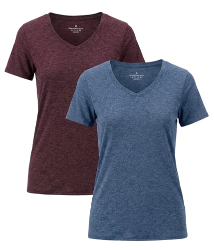 BEENIUBEE 2 Pack 100% Merino Wool T Shirt for Women, V Neck Wool Base Layer Women Short Sleeve Undershirt for Outdoor Sports Medium Muticolor04