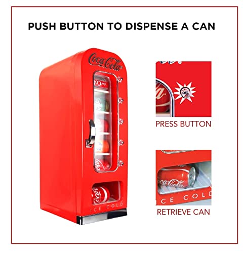 Coca-Cola Exclusive New Retro Vending Machine Style 10 Can Mini Fridge, 12V Dc/110V Ac With Tall Window Display For Home, Dorm, Office, Games Room #TOP5