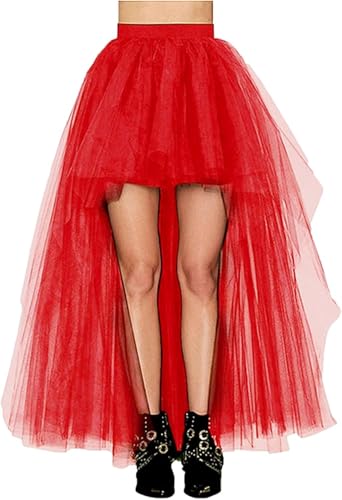 Womens Valentines Hi-Lo Tutu Tulle Skirt for Wedding Dancing Party Red One Size