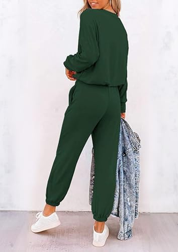 Image of PRETTYGARDEN Women's Two Piece Outfit Long Sleeve Crewneck Pullover Tops And Long Pants Tracksuit | Long Sleeve Shirts, Jogger Pants Pockets, Matching Track Suits, Fall Spring Comfy Clothes for Casual Outing, Cruise, Airport