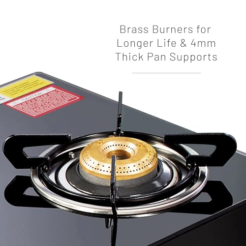 Image of Glen Gas Stove Glass Top LPG Gas Stoves 3 Burner | High Flame Forged Brass Burners | Auto Ignition | Black Toughened Glass | 2-Year Warranty (1038GTBBBLAI)