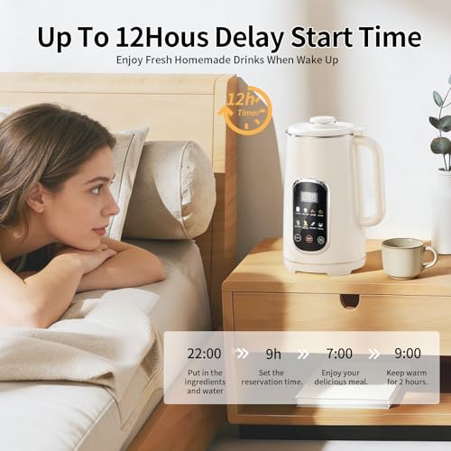 Image of Kuhuz Nut Milk Maker,42oz Plant Based Milk Machine For Homemade Almond /Oat /Soy,10-in-1 Countertop Blender With Juice /Milkshake /Food Processor /Boil Water,Delay Start /Keep Warm /Self Cleaning,White