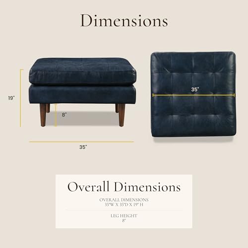Image of Poly & BARK Napa Ottoman in Full-Grain Semi-Aniline Italian Tanned Leather in Midnight Blue